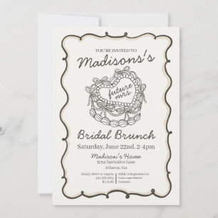Convite Bolo Coquette Coração Retro Bege Brunch Nupcial