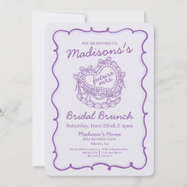 Convite Bolo Coquette Coração Retro com Laço Roxo Brunch N