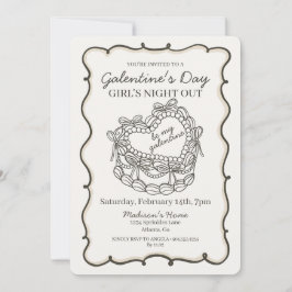 Convite Bolo Coquette Coração Retro Laço Bege Galentine