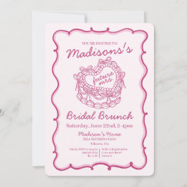 Convite Bolo Coquette Coração Retro Laço Rosa Brunch Nupci