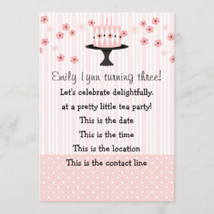 Convite Bolo cor-de-rosa com 3 velas