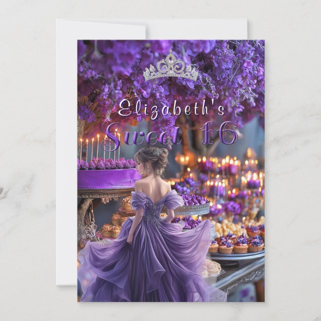 Convite Bolo de 16 Flores de Vestido Roxos (Frente)