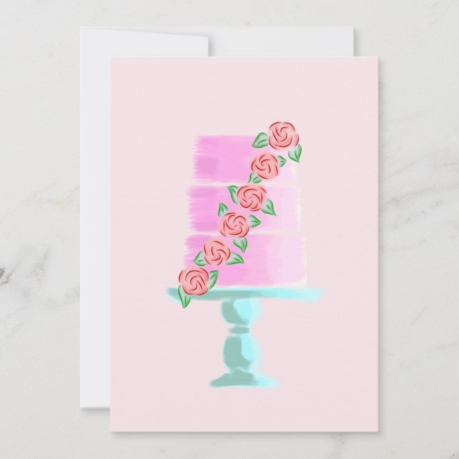 Convite Bolo de 3 Andares Rosa (Frente)