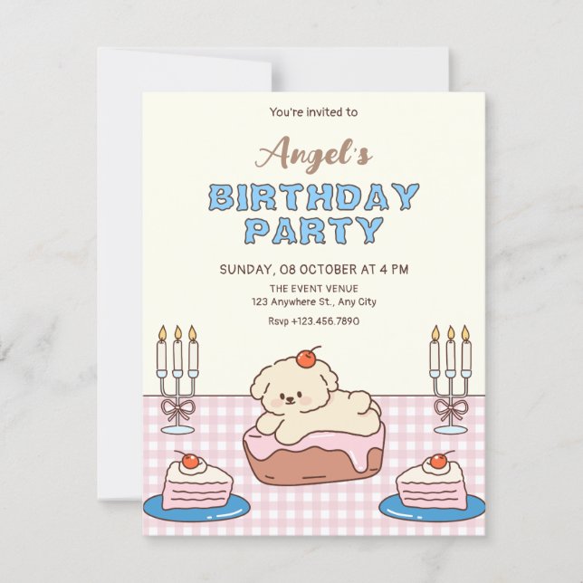 Convite Bolo de aniversário adorável  (Frente)