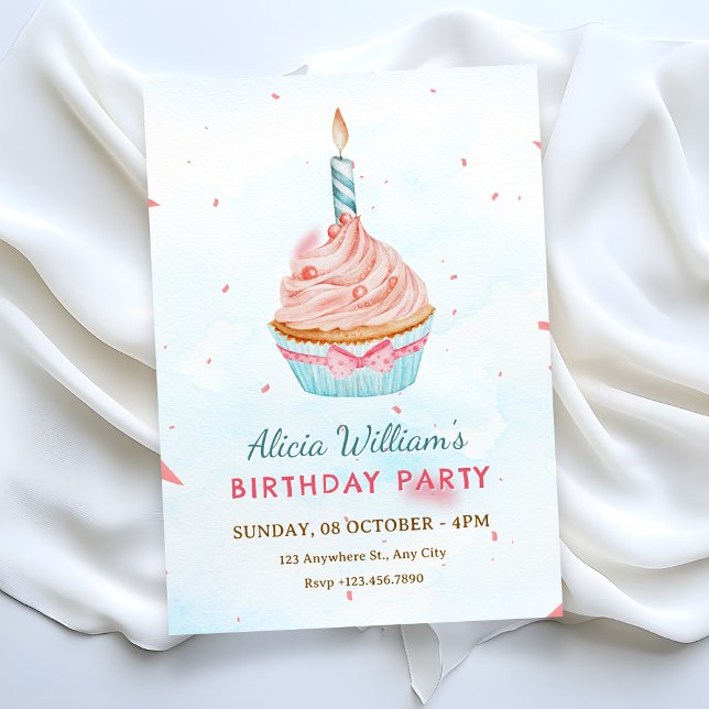 CONVITE BOLO DE ANIVERSÁRIO AQUARELA  (Criador carregado)