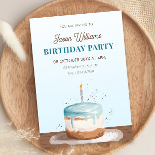 Convite Bolo de aniversário azul