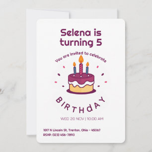 Convite Bolo de aniversário bonito com velas