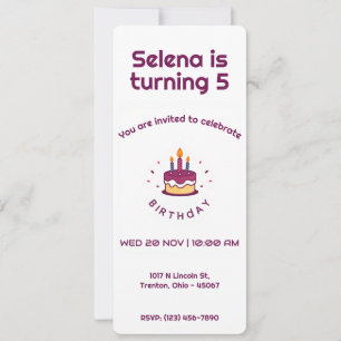 Convite Bolo de aniversário bonito com velas