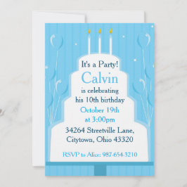 Convite Bolo de aniversário branco no azul