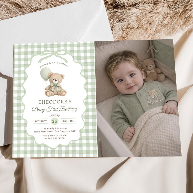 Convite Bolo de Aniversário com Balão de Urso de Pelúcia e (Criador carregado)