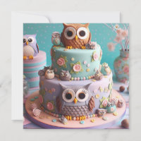 BOLO DE ANIVERSÁRIO COM CORUJA DE OLHOS GRANDES