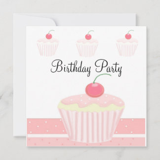 Convite Bolo de Aniversário com Cupcake Rosa