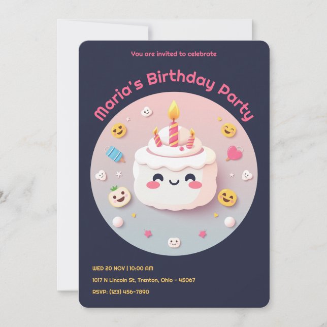 Convite Bolo de aniversário com Emojis e Velas (Frente)