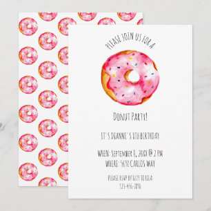 Convite Bolo de aniversário com glacê rosa em aquarela fof