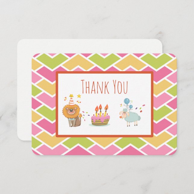 Convite Bolo de Aniversário com Leão de Festa e Ovelhas Ob (Frente/Verso)