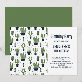 Convite Bolo de Aniversário com Padrão de Cactos Verdes Fo