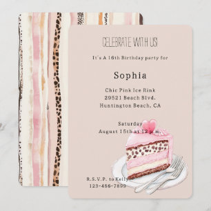 Convite Bolo de Aniversário Coração Rosa Animal Leopardo C