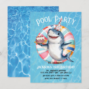 Convite Bolo de aniversário da Festa de Piscina de Tubarão