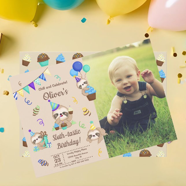 Convite Bolo de Aniversário da Preguiça Feliz & Presentes (Criador carregado)
