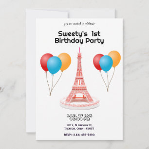 Convite Bolo de Aniversário da Torre Eiffel em Paris