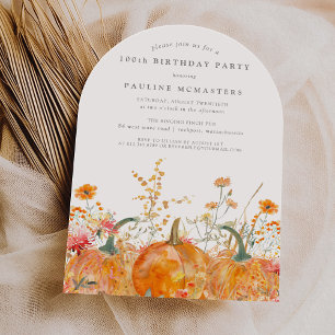 Convite Bolo de Aniversário de 100 anos Abóbora Flor Silve