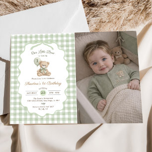 Convite Bolo de Aniversário de 1 Ano Urso de Pelúcia Xadre