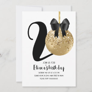 Convite Bolo de Aniversário de 20 Anos Pop Gold Black