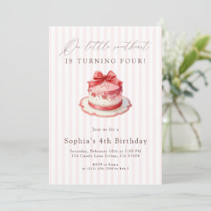 Convite Bolo de Aniversário de 4 anos com Laço Rosa