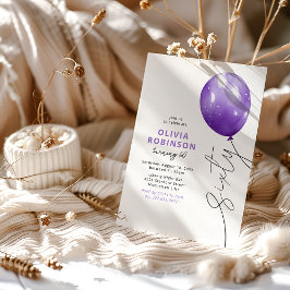 Convite Bolo de Aniversário de 60 anos Balão Roxo Fashion