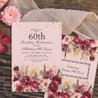 Bolo de Aniversário de 60 anos em Floral Burgundy