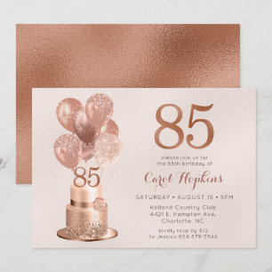 Convite Bolo de Aniversário de 85 Anos em Dourado Rosa