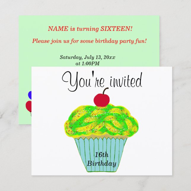 Convite Bolo de Aniversário de Baunilha com Cobertura Amar (Frente/Verso)