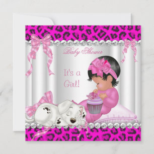 Convite Bolo de Aniversário de Bebê Menina Leopardo Rosa 2