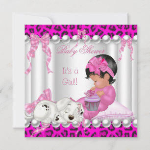 Convite Bolo de aniversário de bebê menina leopardo rosa f