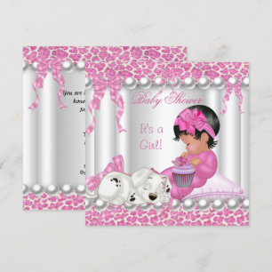 Convite Bolo de aniversário de bebê menina leopardo rosa f