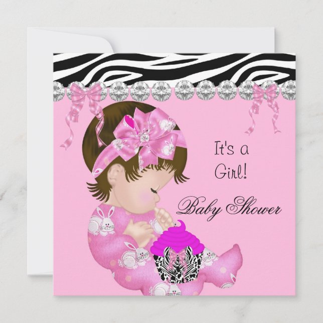 Convite Bolo de aniversário de bebê menina zebra rosa 3 (Frente)