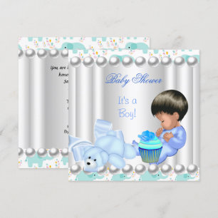Convite Bolo de aniversário de bebê menino azul fofo