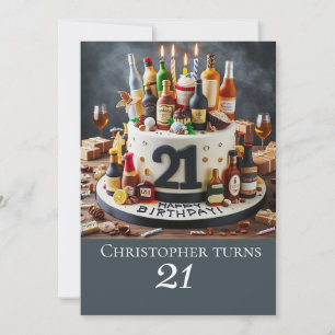 Convite BOLO DE ANIVERSÁRIO DE bebendo, CELEBRAÇÃO DE 21 r