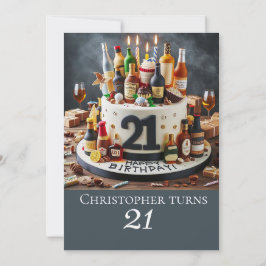Convite BOLO DE ANIVERSÁRIO DE bebendo, CELEBRAÇÃO DE 21 r