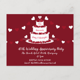 Convite Bolo de aniversário de casamento de rubi 40 anos
