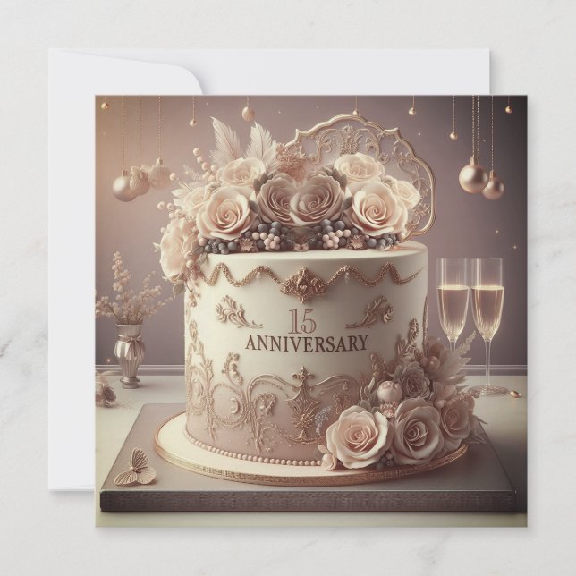 CONVITE BOLO DE ANIVERSÁRIO DE CASAMENTO EDITÁVEL VINTAGE (Frente)