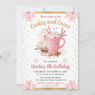 Convite Bolo de Aniversário de Cookies de Inverno Rosa Aqu