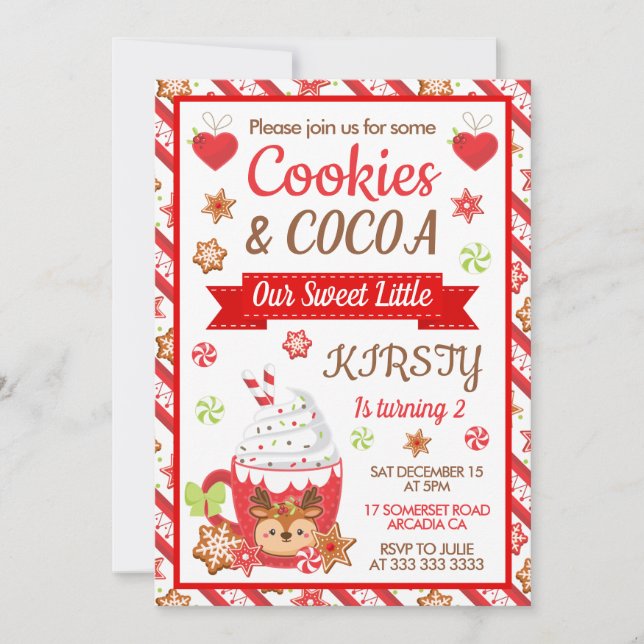 Convite Bolo de Aniversário de Cookies de Natal e Cacau Fo (Frente)