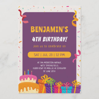 Convite Bolo De Aniversário De Crianças E Design De Presen