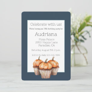 Convite Bolo de Aniversário de Cupcakes de Abóboras Laranj