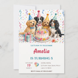 Convite Bolo de Aniversário de Festa de Cachorrinhos em Aq