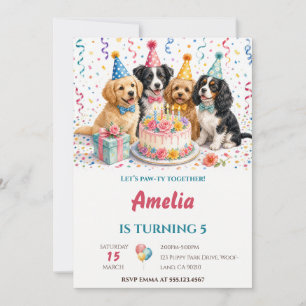Convite Bolo de Aniversário de Festa de Cachorrinhos em Aq