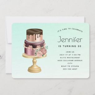 Convite Bolo de Aniversário de Festa Glam Glamurosa