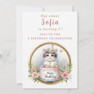 Convite Bolo de Aniversário de Gatinho Pastel - - Aniversá