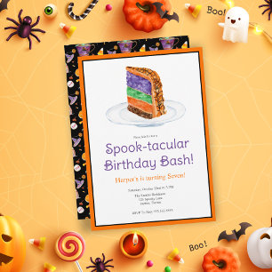 Convite Bolo de Aniversário de Halloween em Aquarela Camad